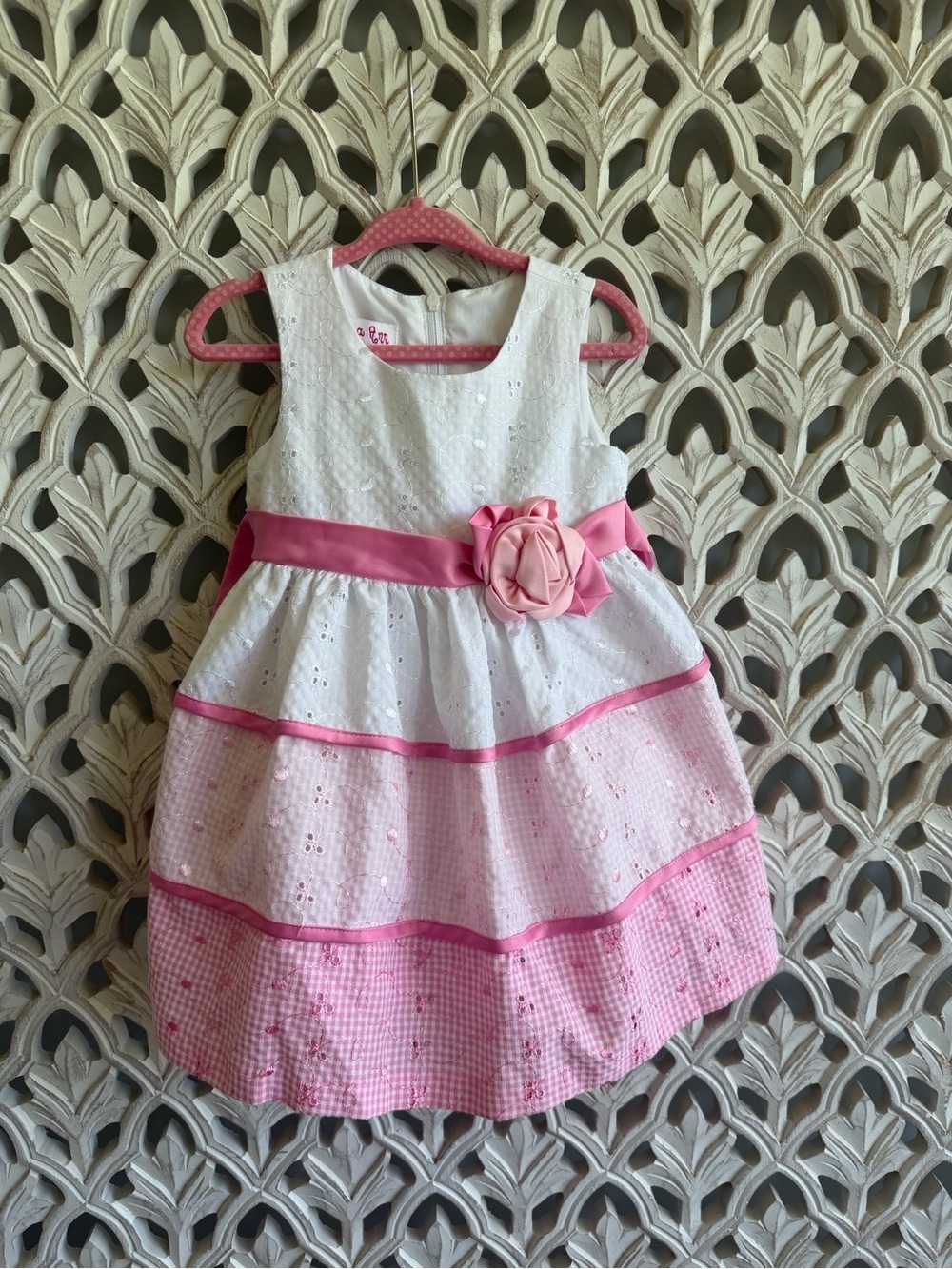 Jessica Ann Pink and White Eyelet Dress, 18M
